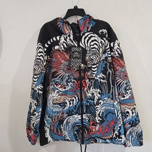 Unisex Rebel Vengeance XL Art Dragon Tiger Windbreaker Hoodie Full Zip NWT